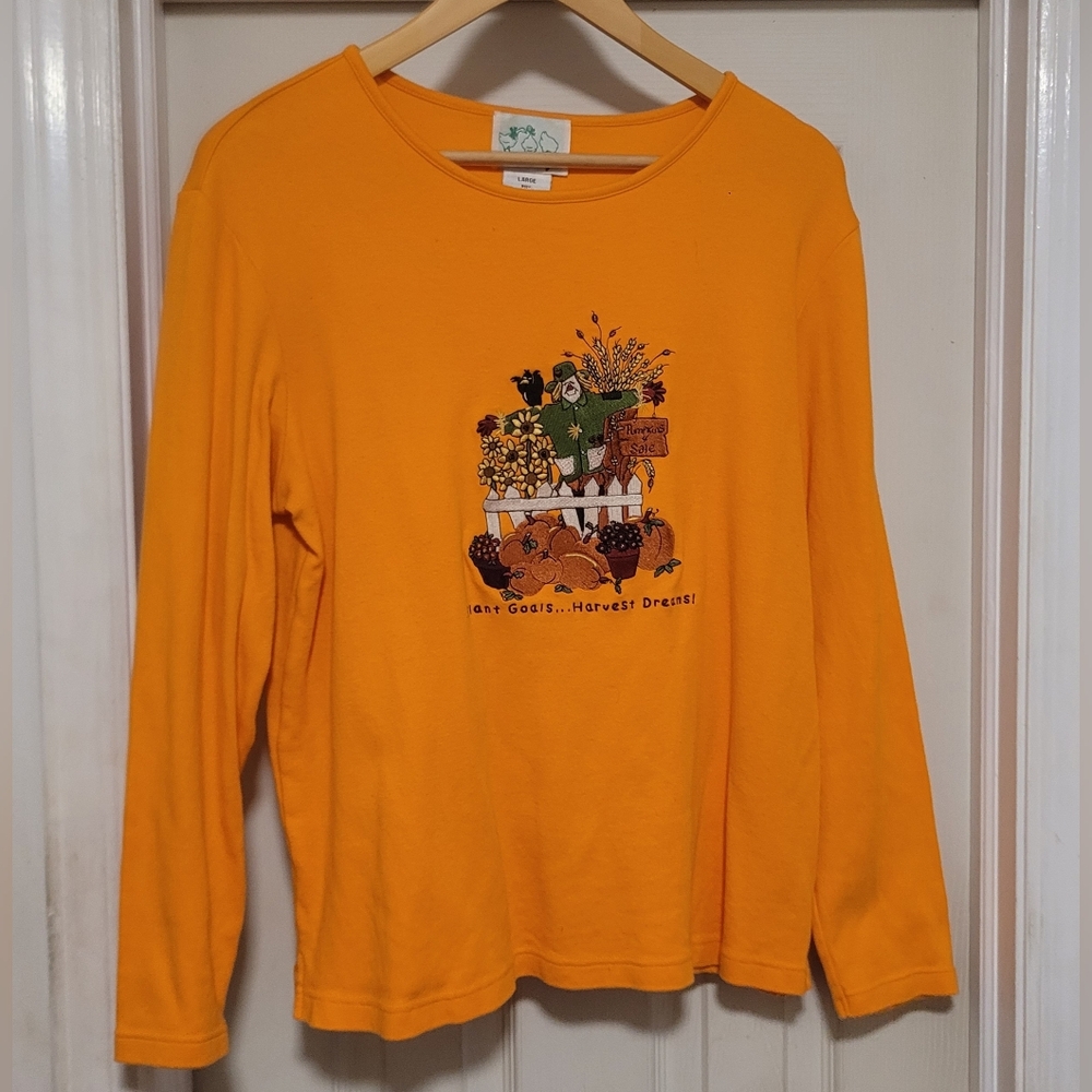 Quacker Factory Orange Harvest Long Sleeve Tee Large